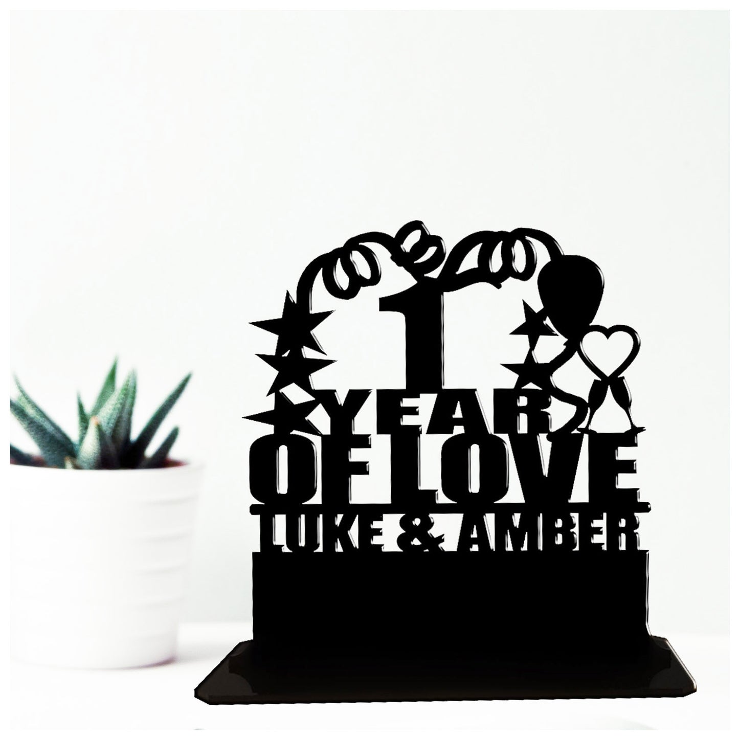 Personalised paper themed acrylic 1st wedding anniversary gift for husband and wife. This present is an anniversary keepsake ornamental plaque.