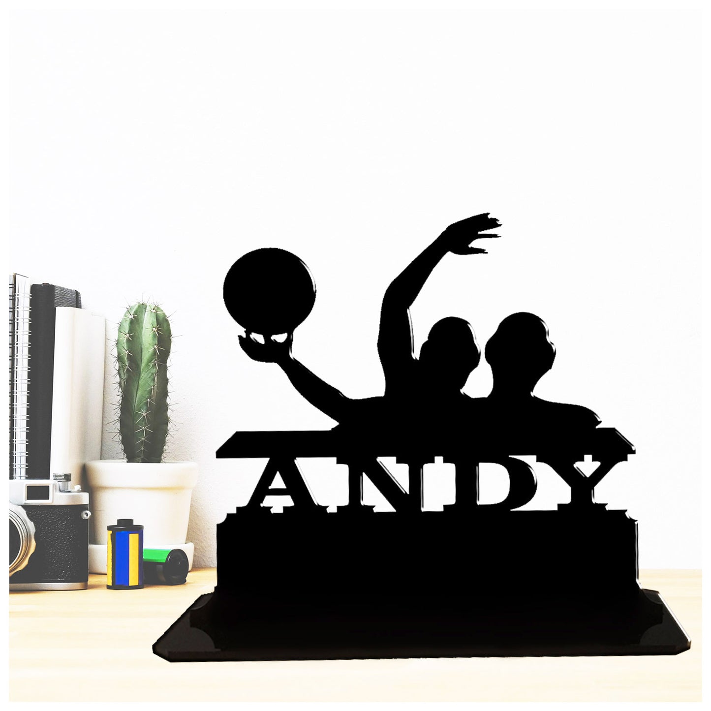 Acrylic unique personalised best gifts for water polo players. Standalone ornament.
