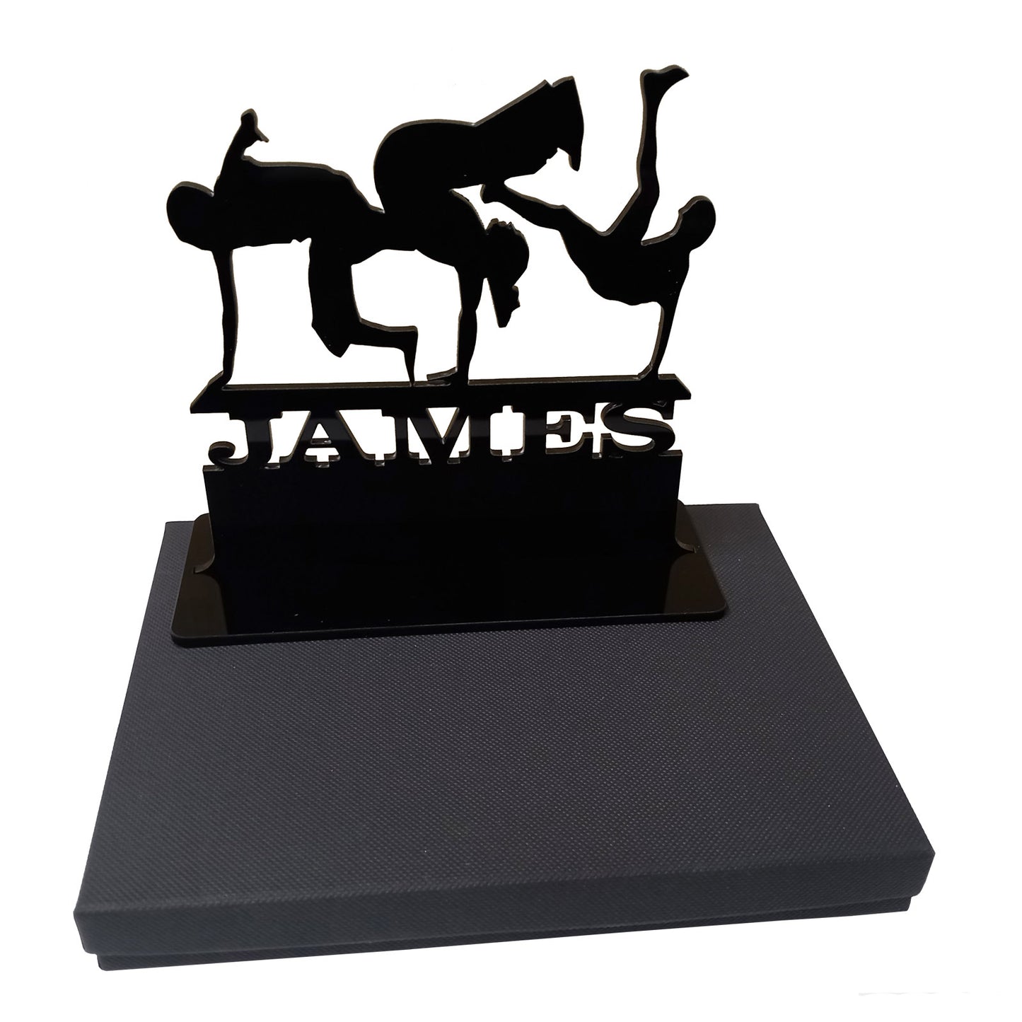 Acrylic personalized break dancing gift ideas. Standalone keepsake ornaments.