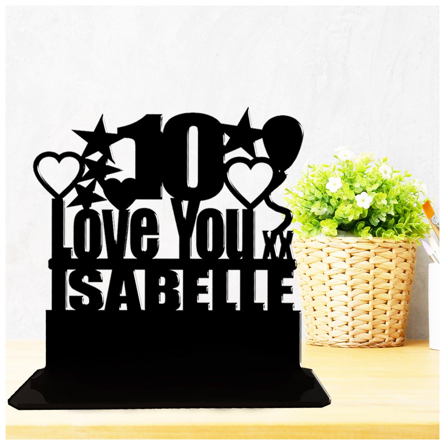 Personalised 10th birthday gift Love You themed acrylic keepsake plaque.