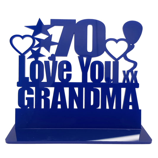 Personalised 70th birthday gift featuring our Love You birthday design theme. This present is an acrylic keepsake ornamental plaque.