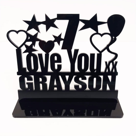 Personalised 7th birthday gift Love You design theme.