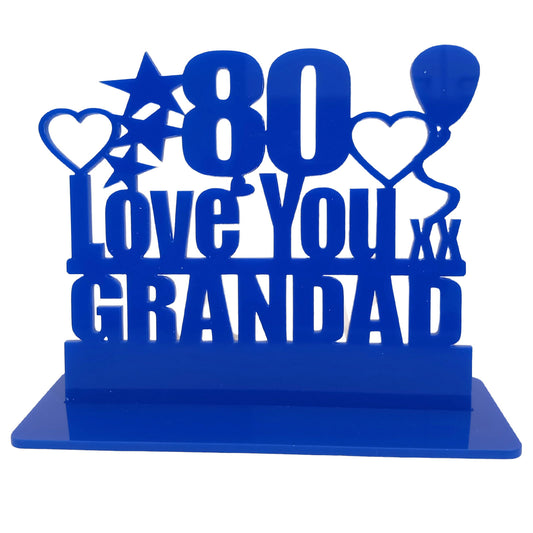 Personalised 80th birthday gift featuring our Love You birthday design theme. This present is an acrylic keepsake ornamental plaque.