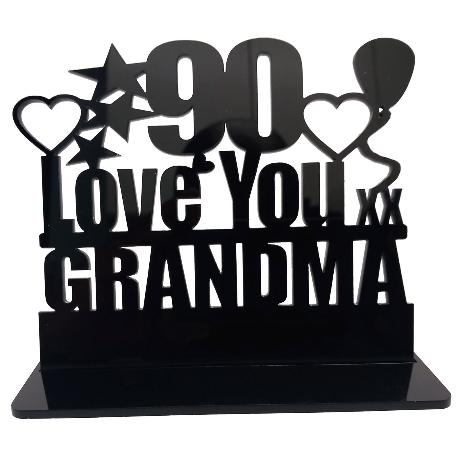 Personalised 90th birthday gift featuring our Love You birthday design theme. This present is an acrylic keepsake ornamental plaque.