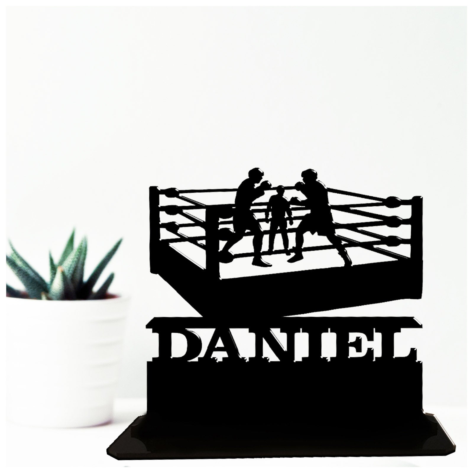 Personalised acrylic boxing ring themed gift for boxers. This standalone present is a keepsake ornamental plaque.