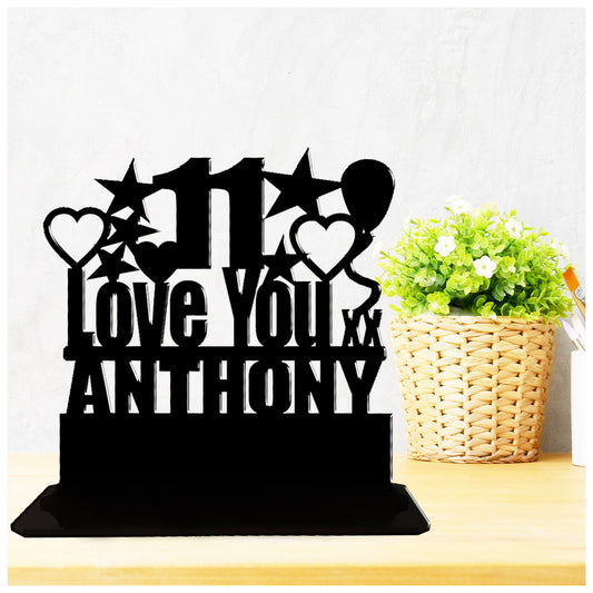Personalised 11th birthday gift Love You theme. This is an acrylic keepsake ornamental plaque.