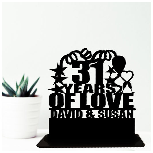 Personalised 31st year wedding anniversary gift for husband and wife. This standalone present is an anniversary keepsake ornamental plaque.
