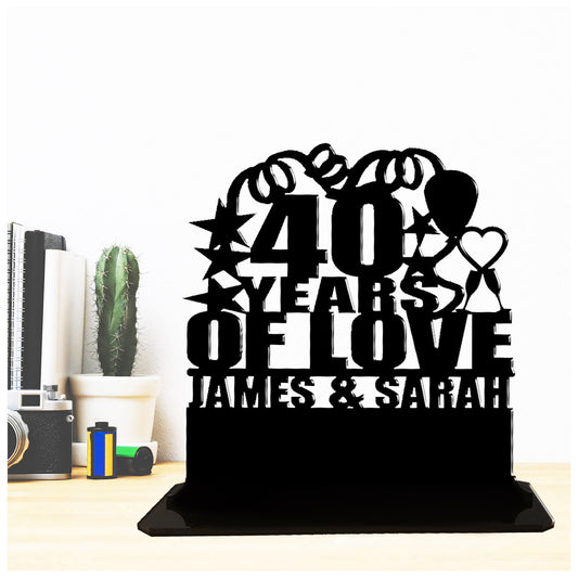 Personalised 40th year ruby wedding anniversary gift for husband and wife. This standalone present is an anniversary keepsake ornamental plaque.