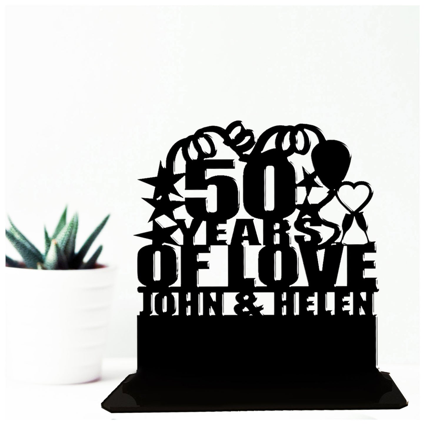 Personalised 50th year golden wedding anniversary gift for husband and wife. This standalone present is an anniversary keepsake ornamental plaque.