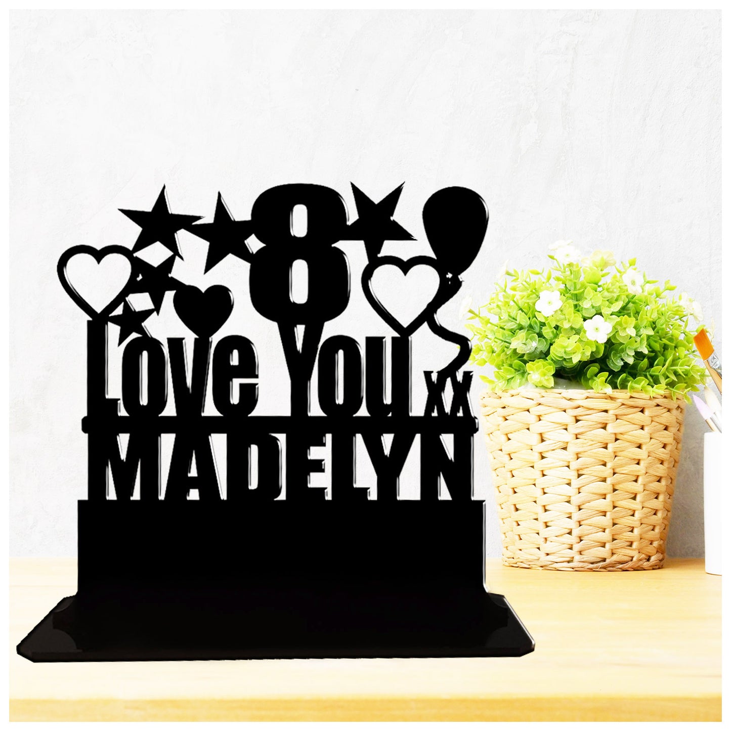 Personalised 8th birthday gift acrylic keepsake plaque.