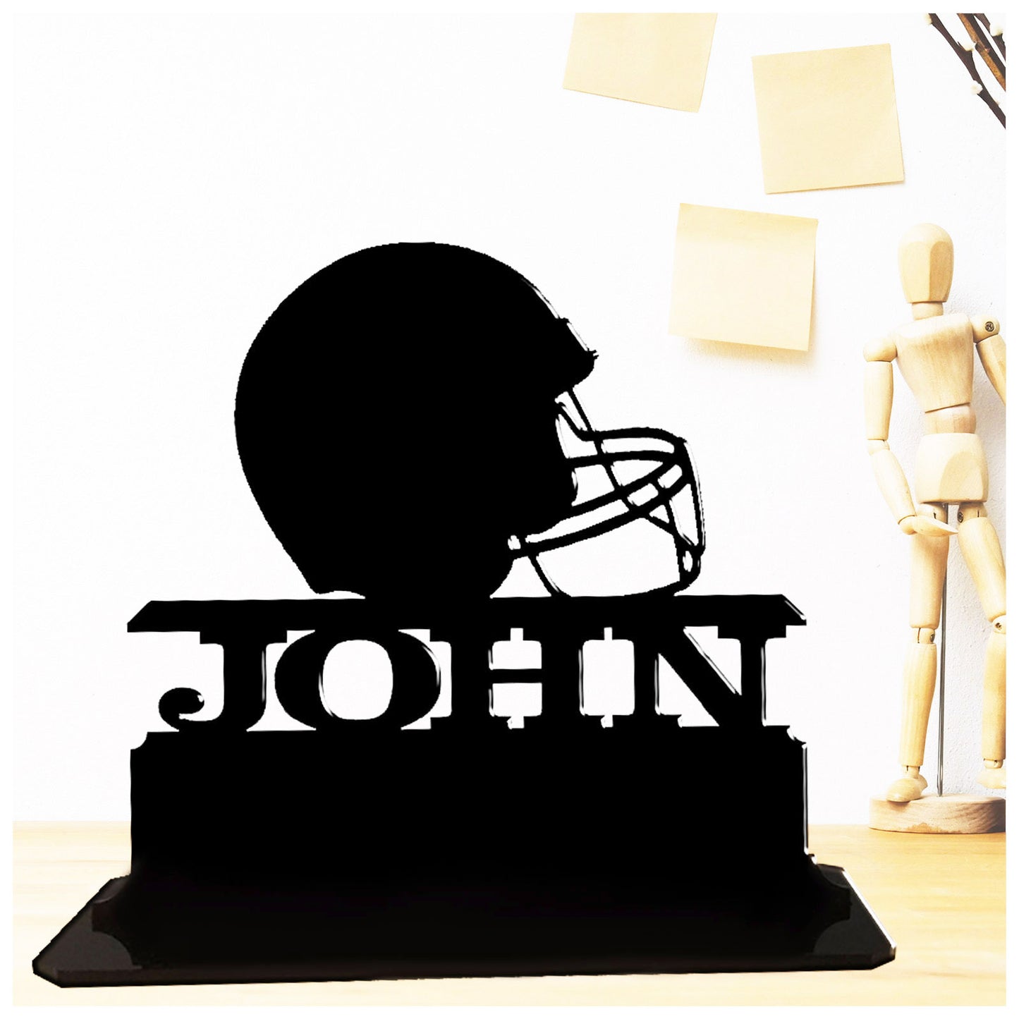 Personalised acrylic american football helmet gift. This standalone present is an anniversary keepsake ornamental plaque.