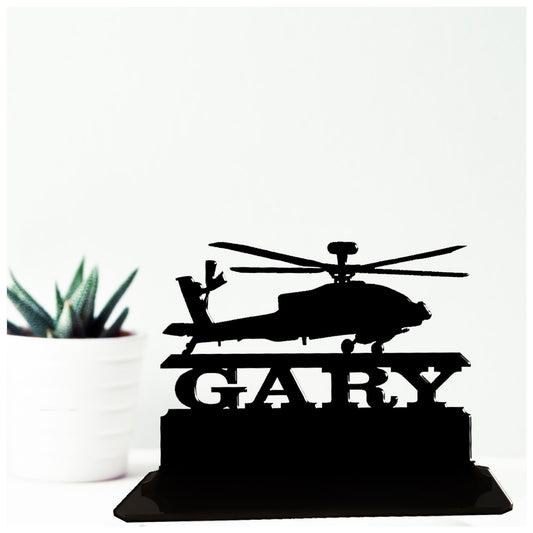 Acrylic personalised Apache helicopter gift ideas. Standalone keepsake ornaments.