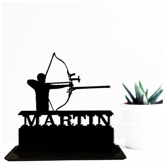 Personalised acrylic archery gift for him and her. This standalone present is an anniversary keepsake ornamental plaque for archers.