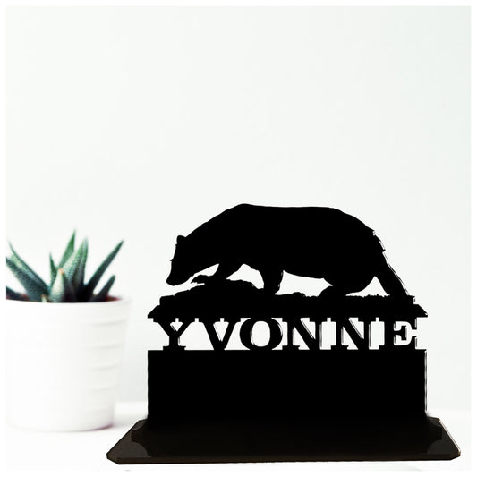 Acrylic personalized badger themed gift ideas for him and her. Standalone keepsake ornaments.