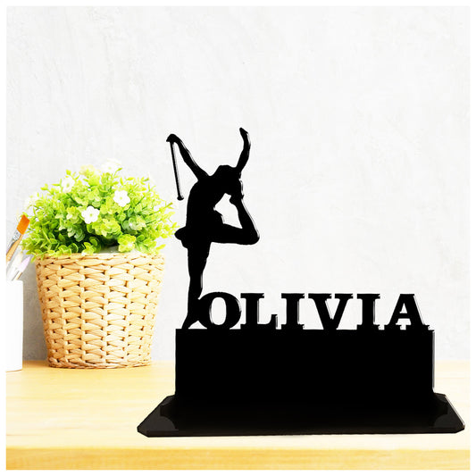 Personalised acrylic baton twirling birthday gift for her. This standalone present is keepsake ornamental plaque.