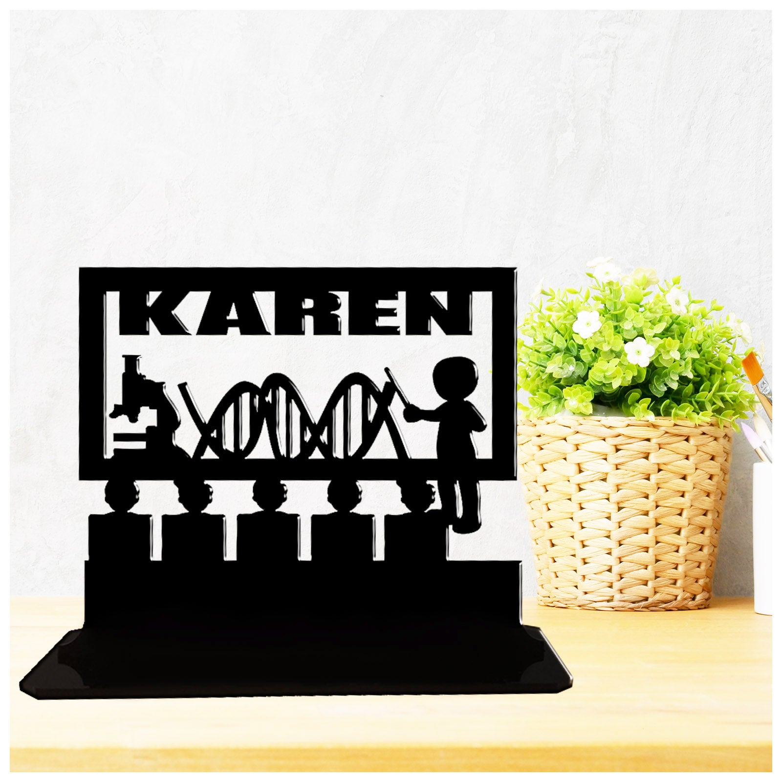 Acrylic unique personalised gifts for molecular biologists and biology teachers. Standalone keepsake ornament.