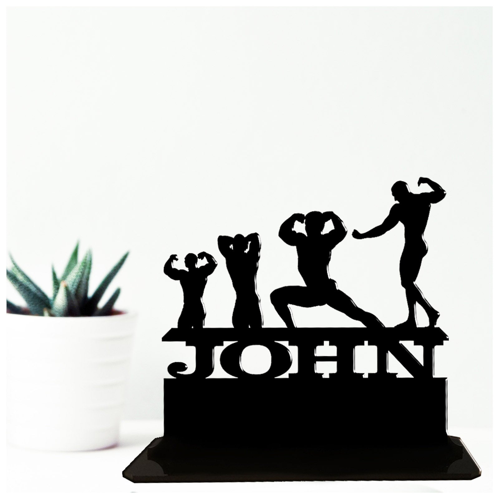 Personalised acrylic contest gifts for body builders. This standalone present is a keepsake ornamental plaque.