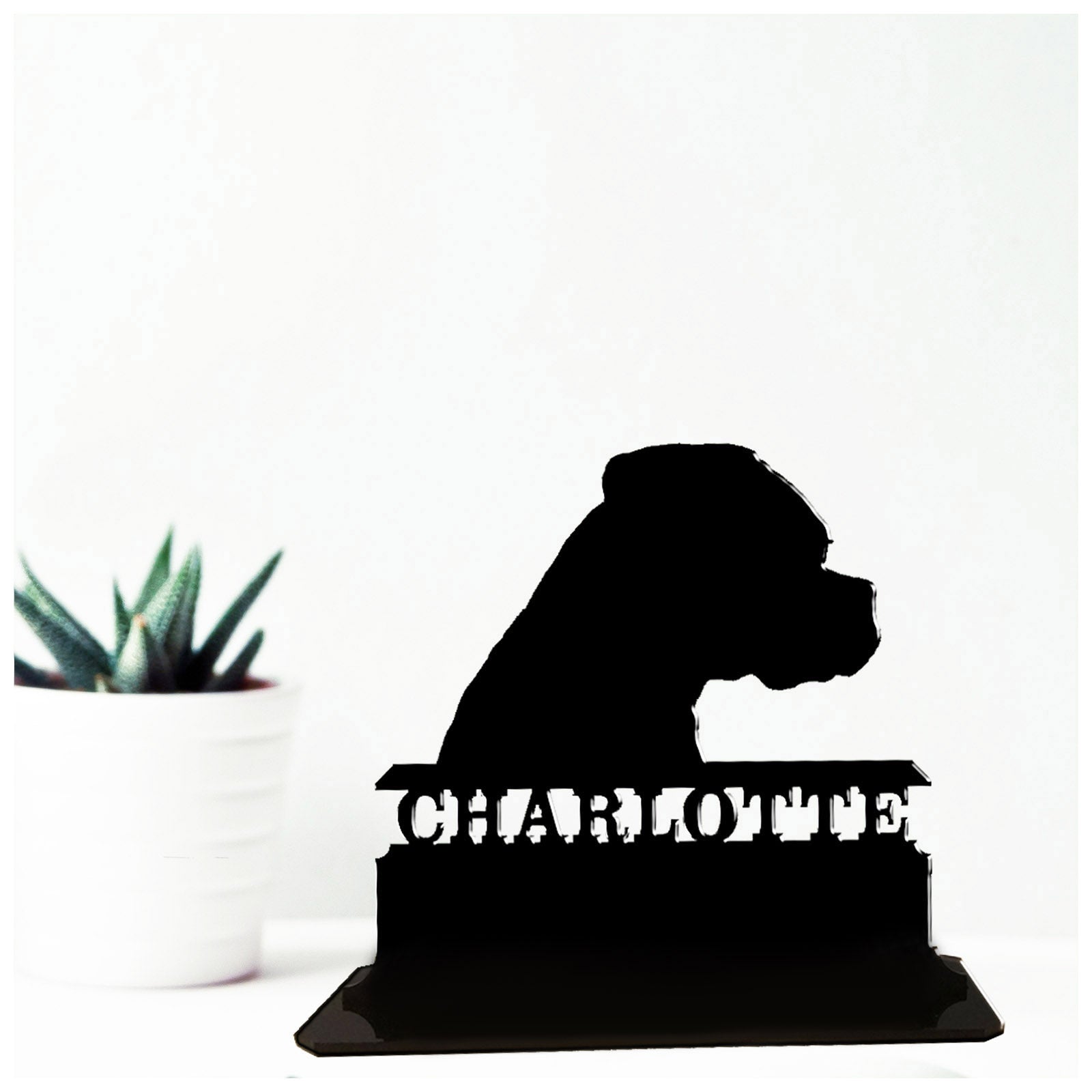 Acrylic personalized gift ideas for boxer dog owners and lovers. Standalone keepsake ornaments.