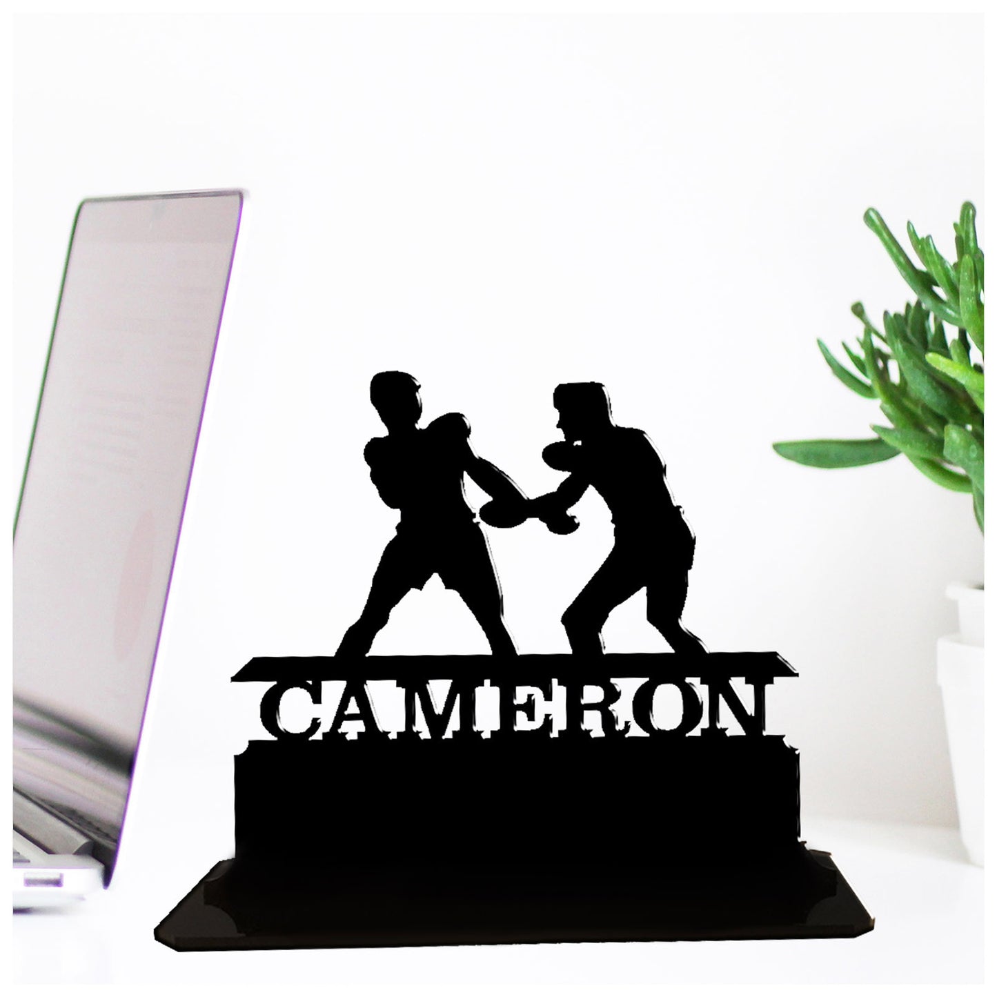 Personalised acrylic gift for boxers. This standalone present is a keepsake ornamental plaque.
