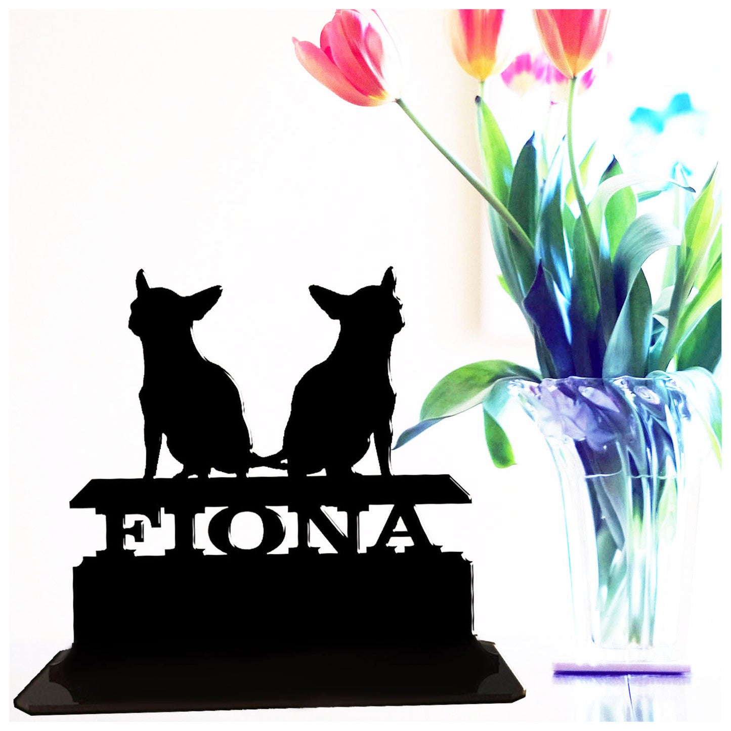 Acrylic personalized gift ideas for chihuahua owners and lovers. Standalone keepsake ornaments.