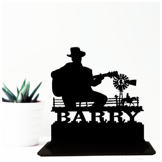 Acrylic personalised gift ideas for male country and western singer. Standalone keepsake ornaments.