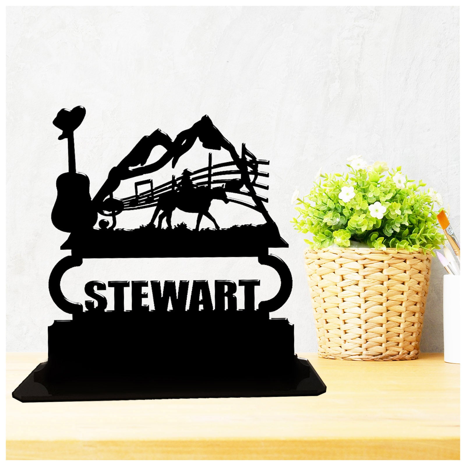 Acrylic personalised gift ideas for rocky mountains themed country and western cowboy. Standalone keepsake ornaments.