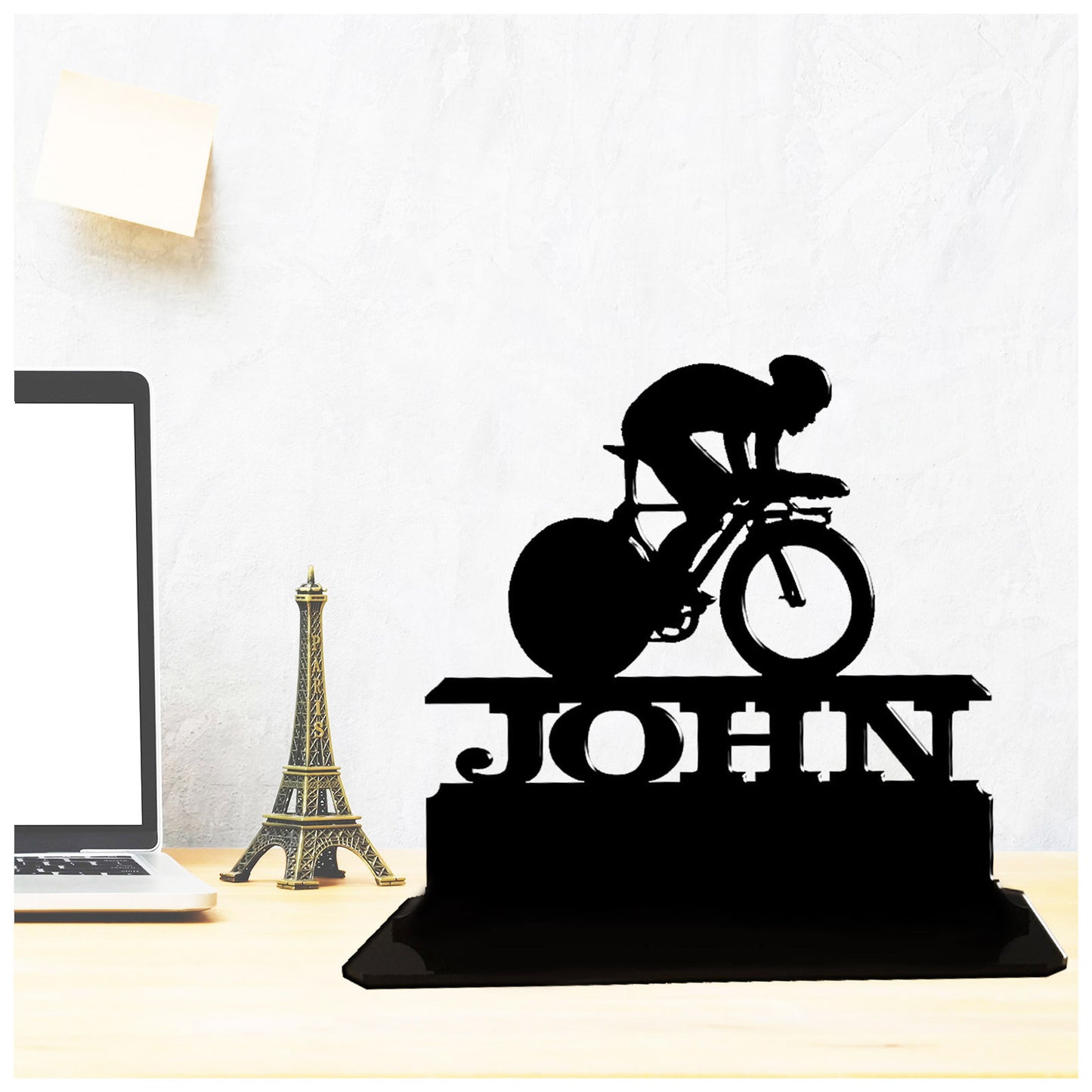 Personalised unique acrylic gift for trial bikers. This standalone present is a keepsake ornamental plaque for serious cyclists.