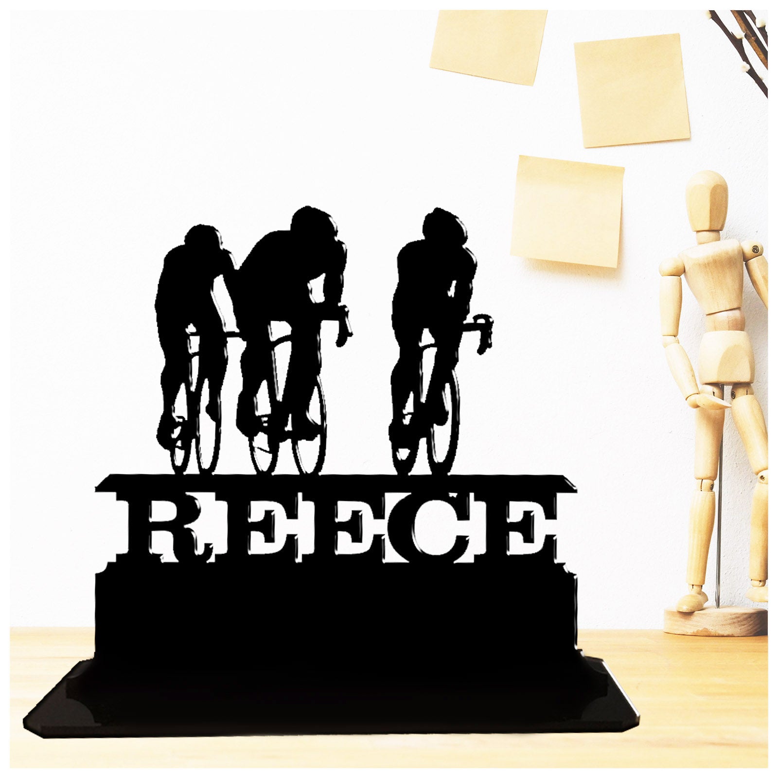 Personalised unique acrylic gifts for road bikers. This standalone present is a keepsake ornamental plaque for serious cyclists.