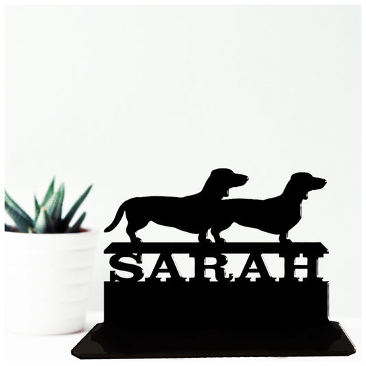 Acrylic personalized gift ideas for dachshund sausage dog owners and lovers. Standalone keepsake ornaments.