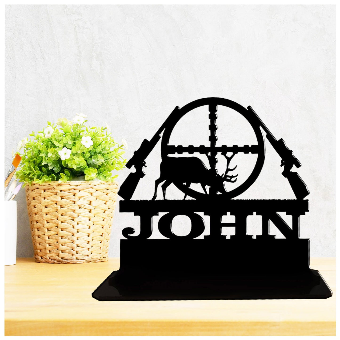 Personalised unique acrylic cross hair themed deer hunting gifts. This standalone present is a keepsake ornament plaque.