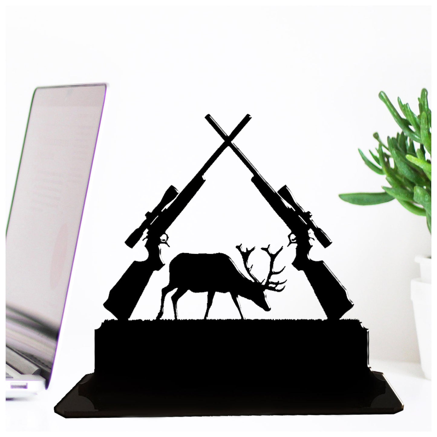 Personalised unique acrylic deer hunting gifts. This standalone present is a keepsake ornament plaque.