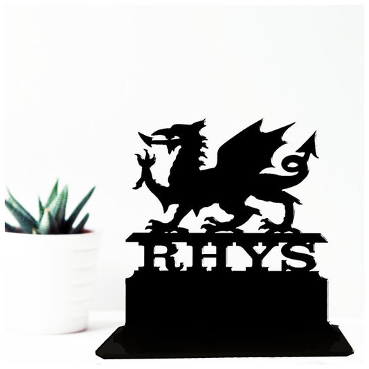 Acrylic personalized Welsh dragon gift idea. Standalone keepsake ornaments.