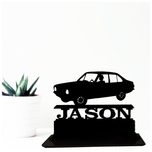 Acrylic personalised 70s Escort MK2 gift idea for classic car owners and enthusiasts. Standalone keepsake ornaments.