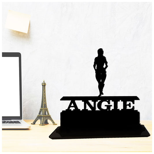 Personalised acrylic female bodybuilder gifts for her. This standalone present is a keepsake ornamental plaque.