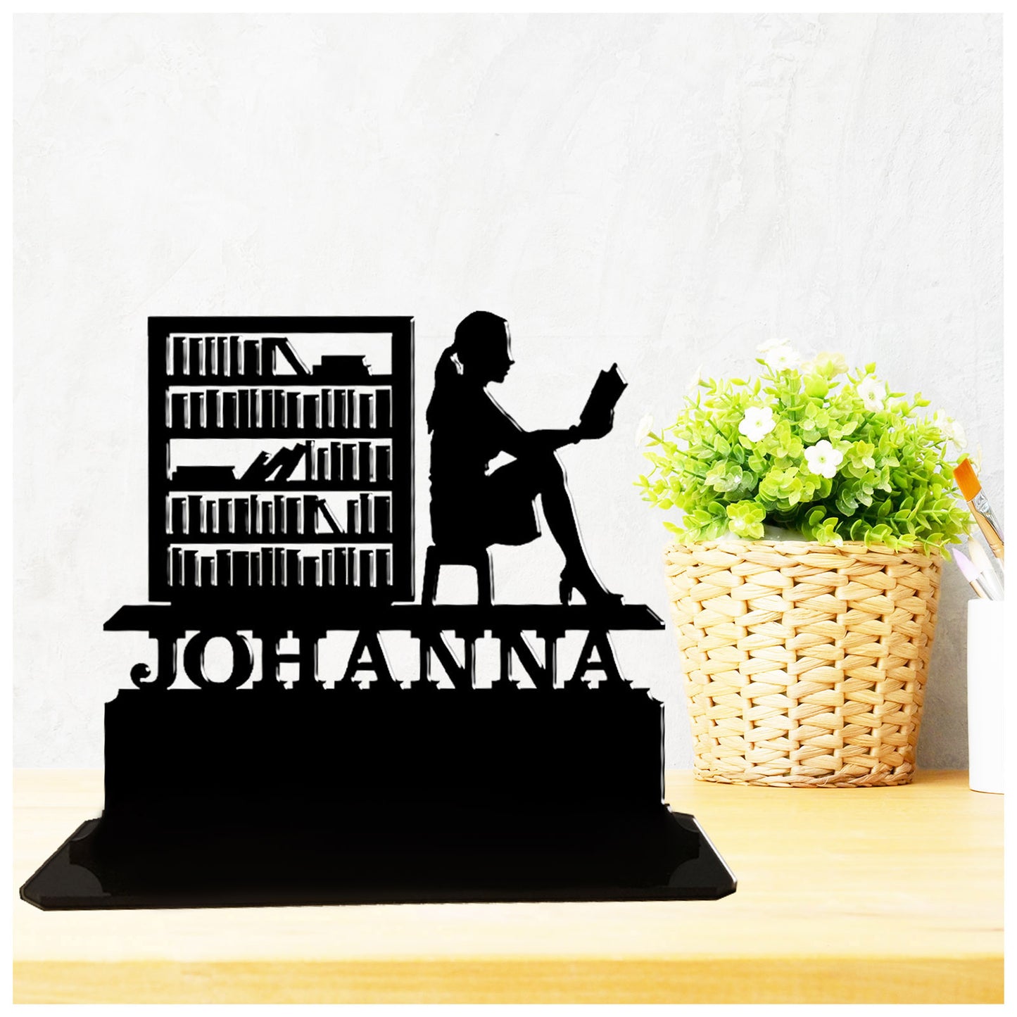 Acrylic unique personalised retirement gifts for female librarains and library lovers. Standalone keepsake ornaments.