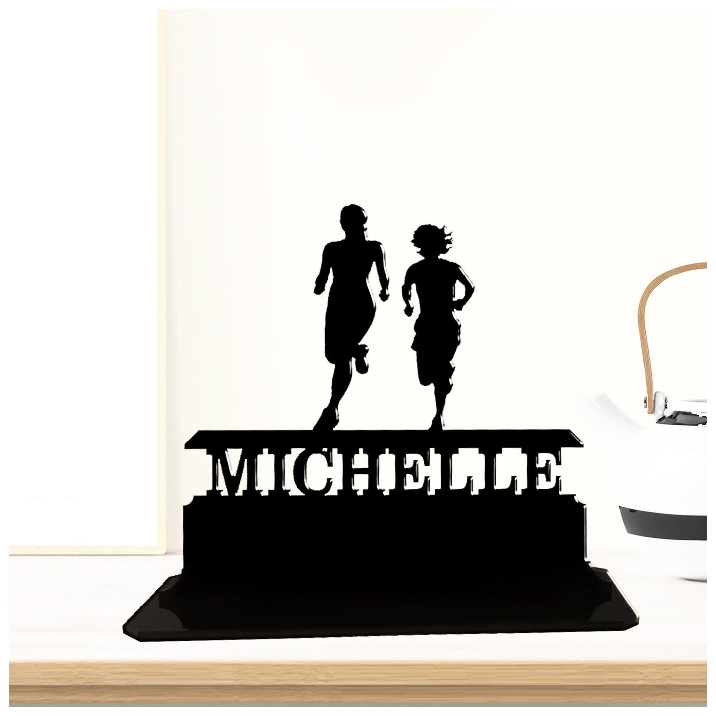 Personalised unique acrylic gift ideas for female runners. This standalone present is a keepsake ornament plaque.