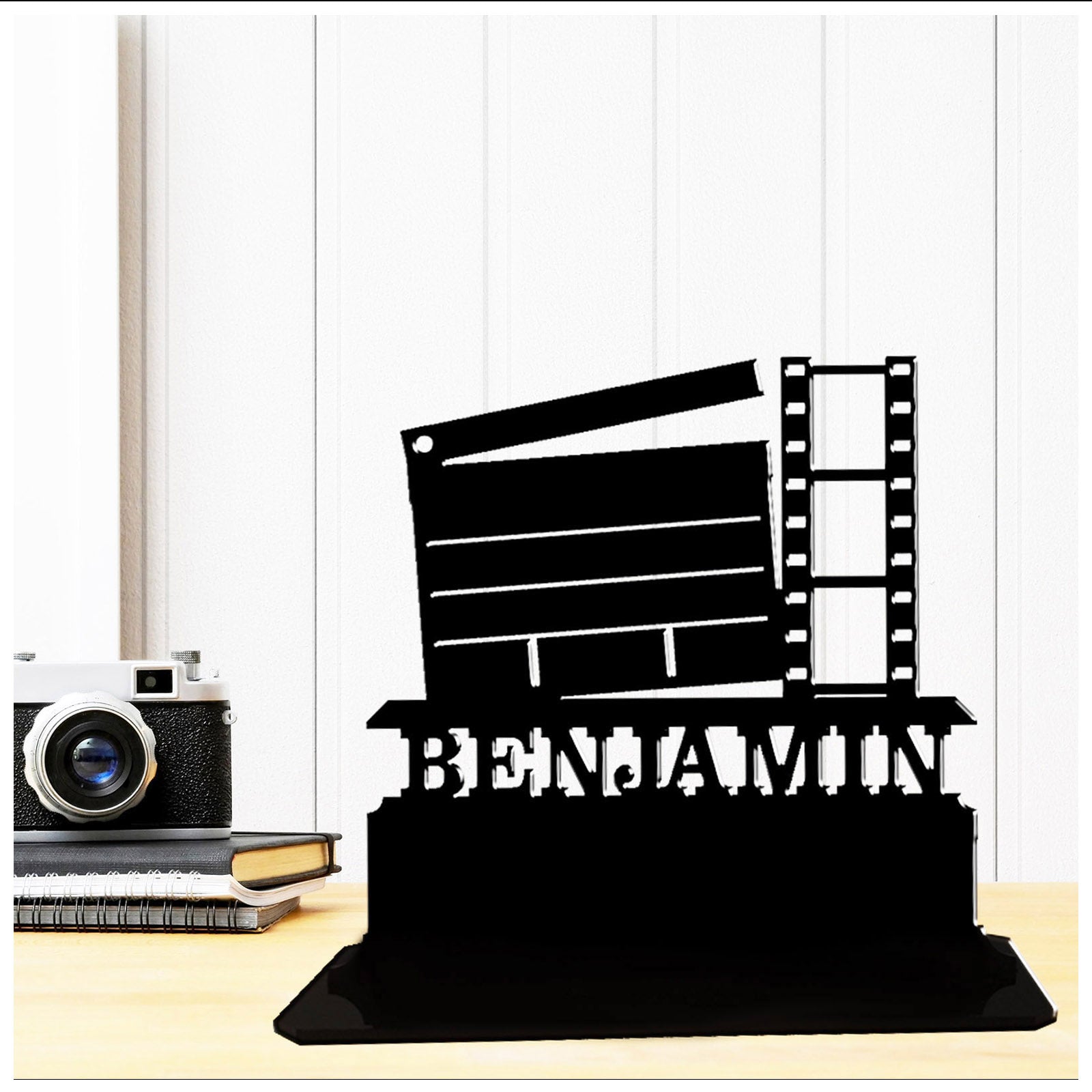 Acrylic personalized gifts for aspiring film makers. Standalone keepsake ornaments.