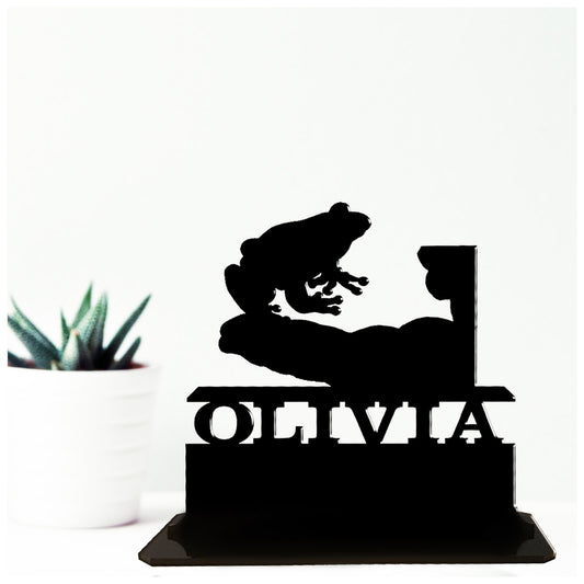 Acrylic personalized frog themed gift ideas for frog lovers. Standalone keepsake ornaments.