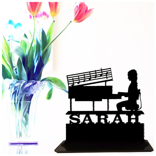 Acrylic personalised gift ideas for girl piano players. Standalone keepsake ornaments.