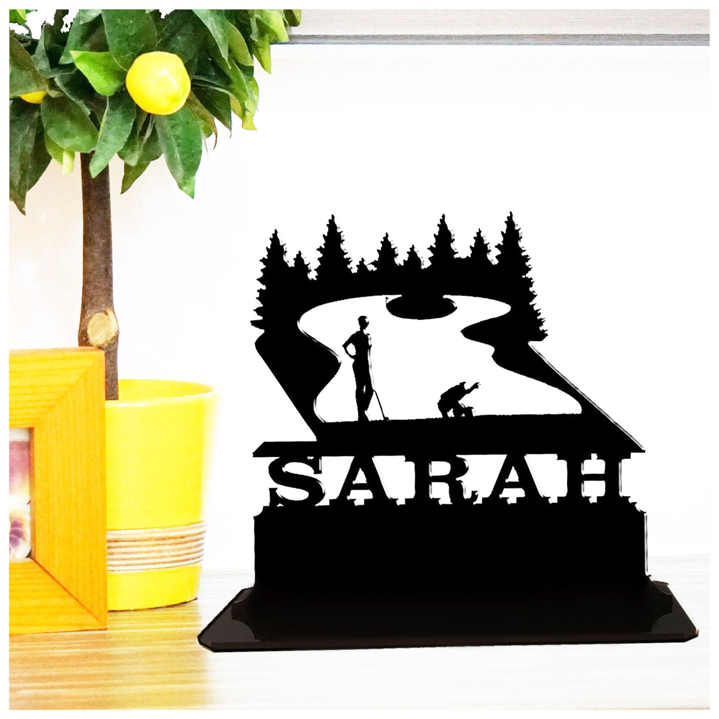 Personalised unique acrylic birthday gifts for golfers. This tee ground woman golf themed standalone present is a keepsake ornament plaque.