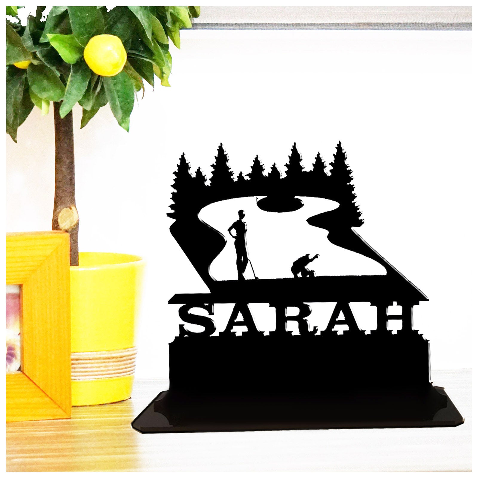 Personalised unique acrylic birthday gifts for golfers. This tee ground woman golf themed standalone present is a keepsake ornament plaque.