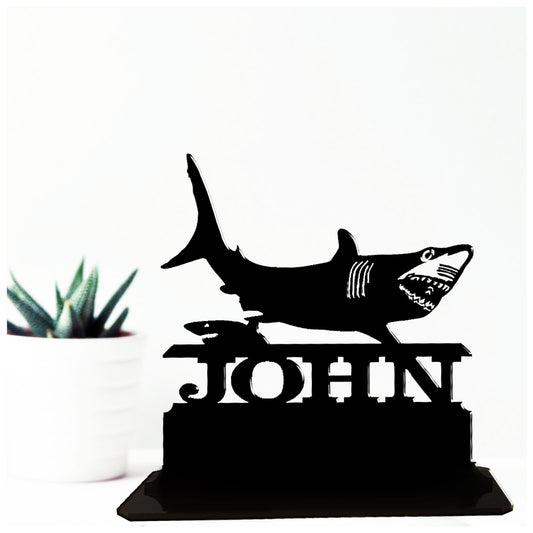 Acrylic personalized shark themed gift ideas for shark lovers. Standalone keepsake ornaments.