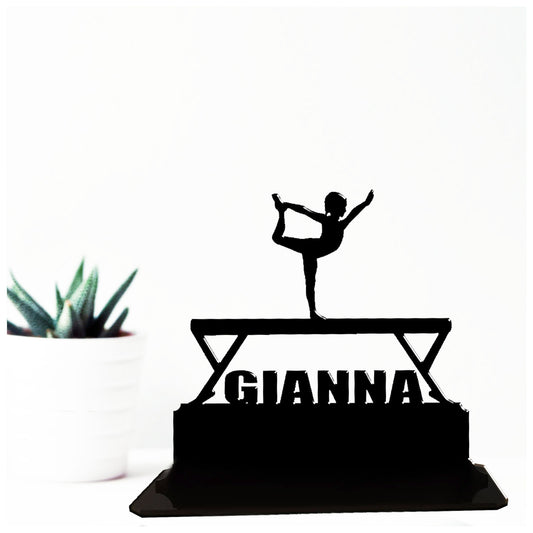 Personalised unique acrylic gift ideas for young girl gymnasts. This standalone present is a keepsake ornament plaque.