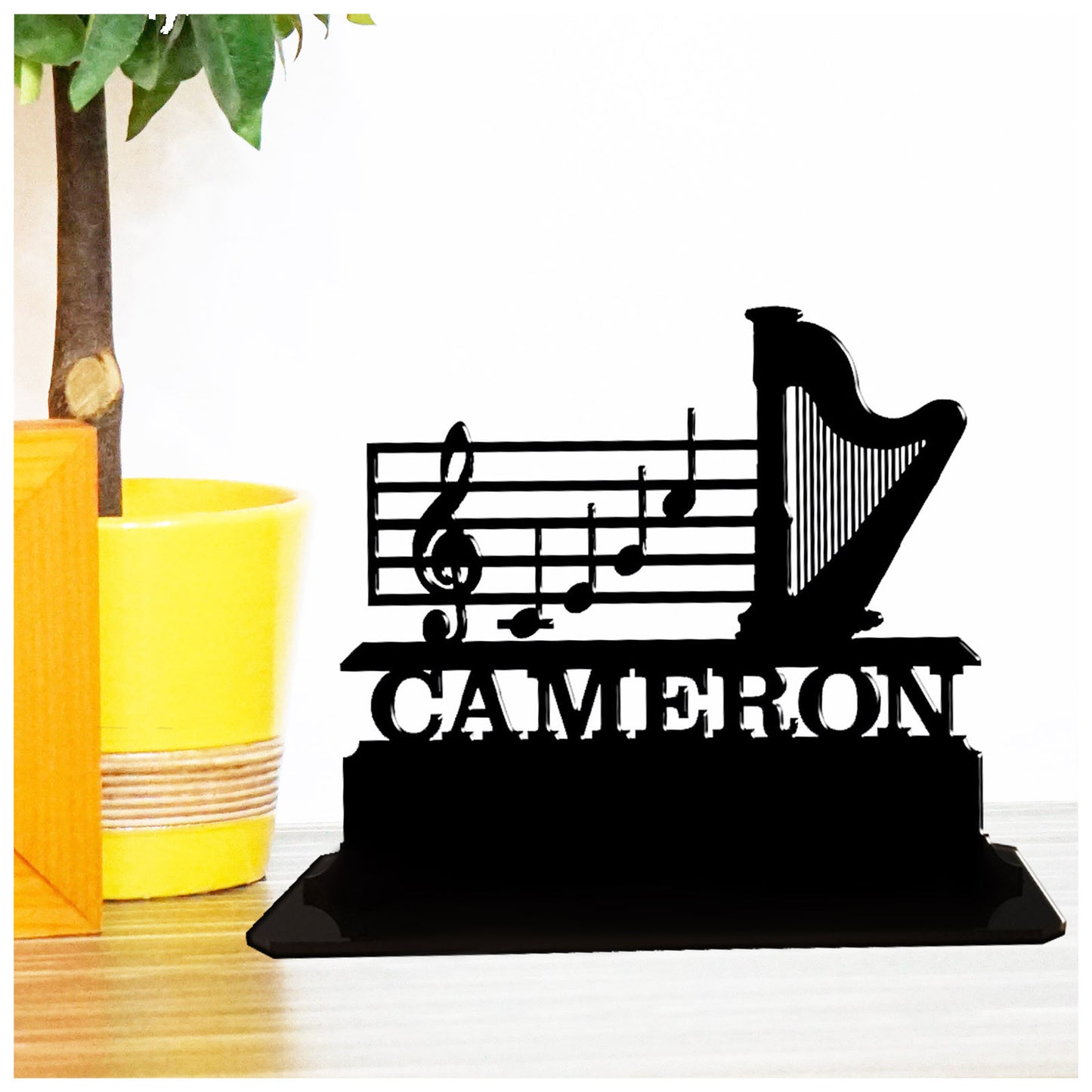 Acrylic personalised gift ideas for harp players. Standalone keepsake ornaments.