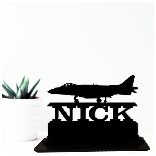 Acrylic personalised British Harrier Jump Jet attack aircraft Gift Ideas. Standalone keepsake ornaments.