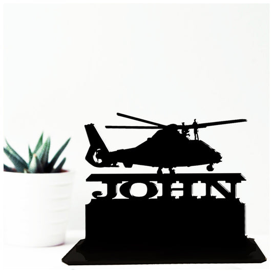 Acrylic unique personalised helicopter mechanic and technician gift idea. Standalone keepsake ornaments.