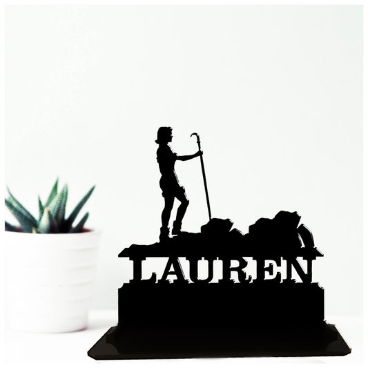 Personalised unique acrylic gifts for female hikers. This standalone present is a keepsake ornament plaque.