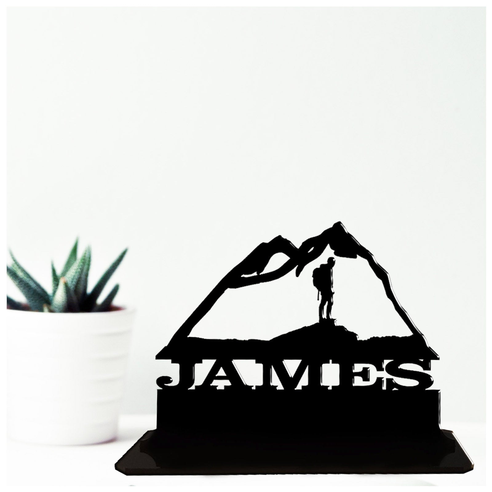 Personalised unique acrylic good gifts for hikers. This standalone present is a keepsake ornament plaque.