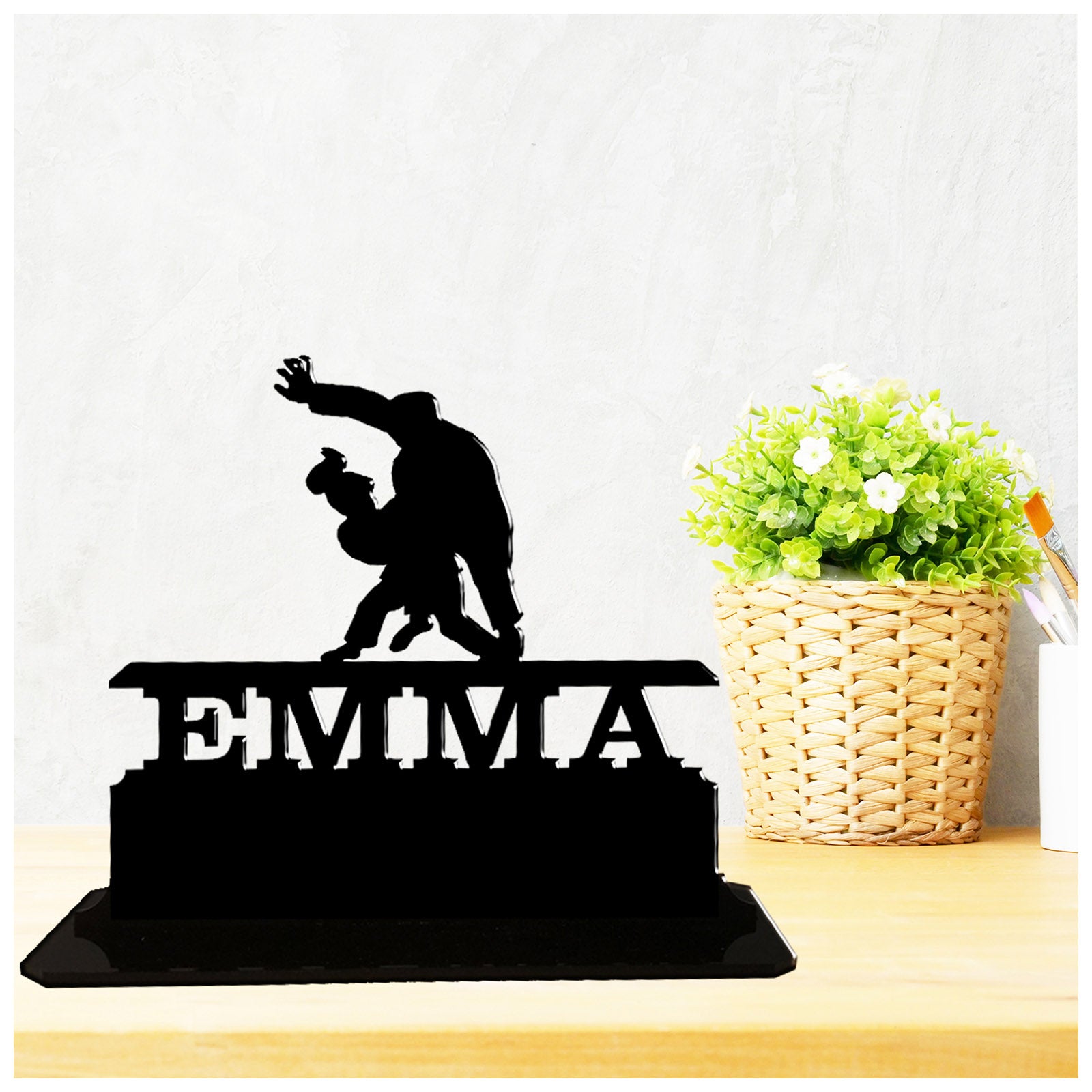 Personalised unique acrylic funny woman judo gift ideas. This standalone present is a keepsake ornament plaque.