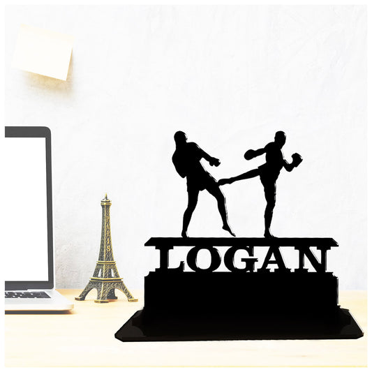 Personalised unique acrylic kickboxing gift idea. This standalone present is a keepsake ornament plaque.